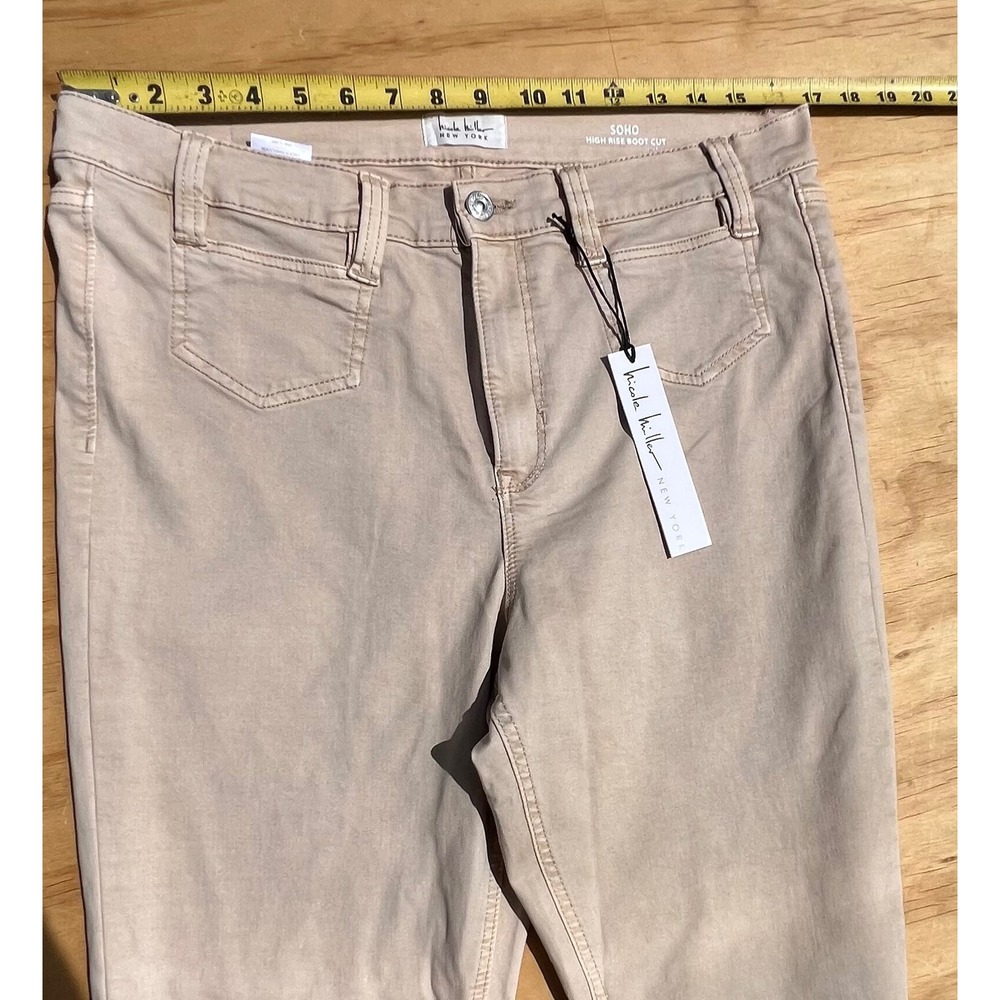 Nicole Miller New York Soho High Rise Boot Cut Pants Tan Khaki Size 14 NWT - Picture 4 of 7